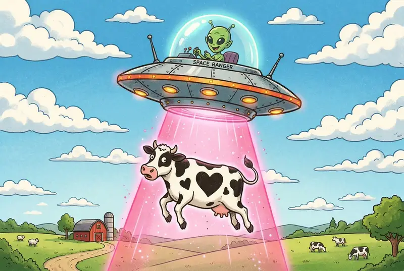 پیش‌نمایش Black and White Cow Abduction by 1950s UFO