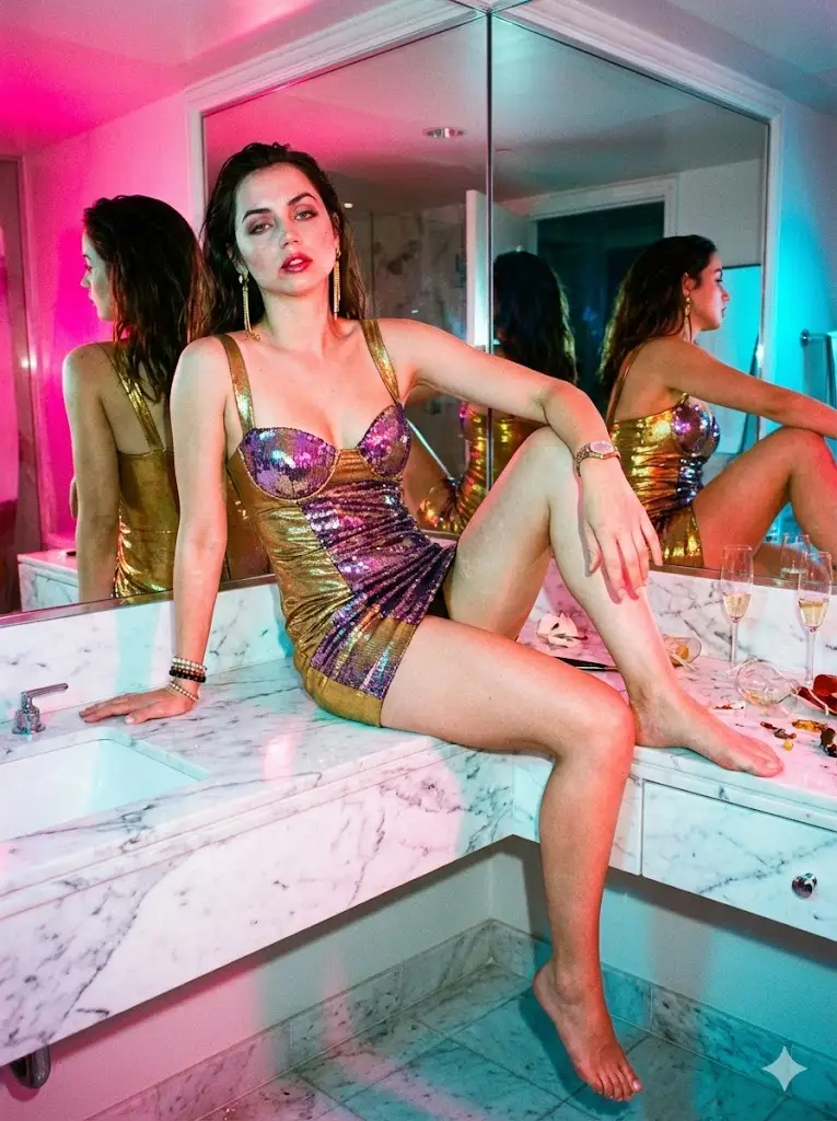 پیش‌نمایش Decadent, Surreal Glamour Portrait of Ana de Armas in Luxury Bathroom