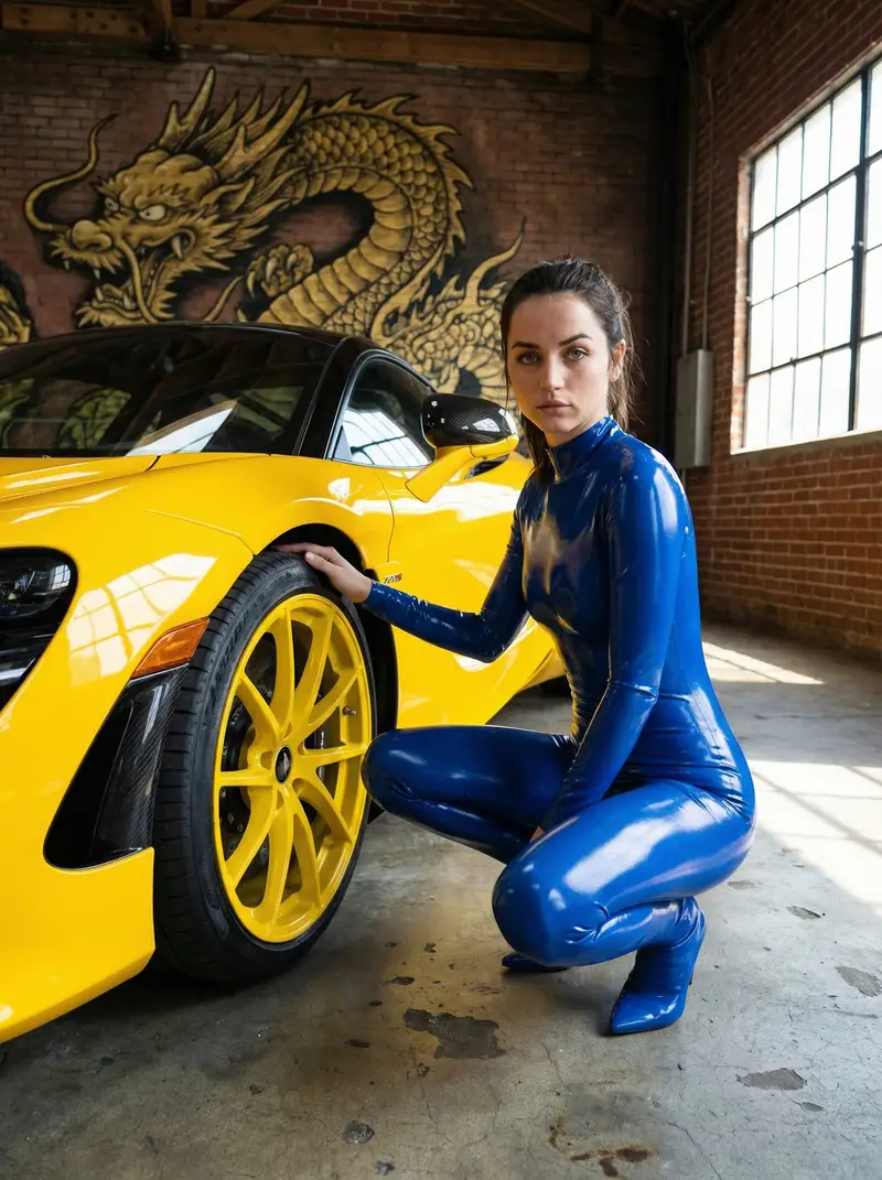 Preview of High-Fashion Latex Bodysuit Portraits with Luxury Cars
