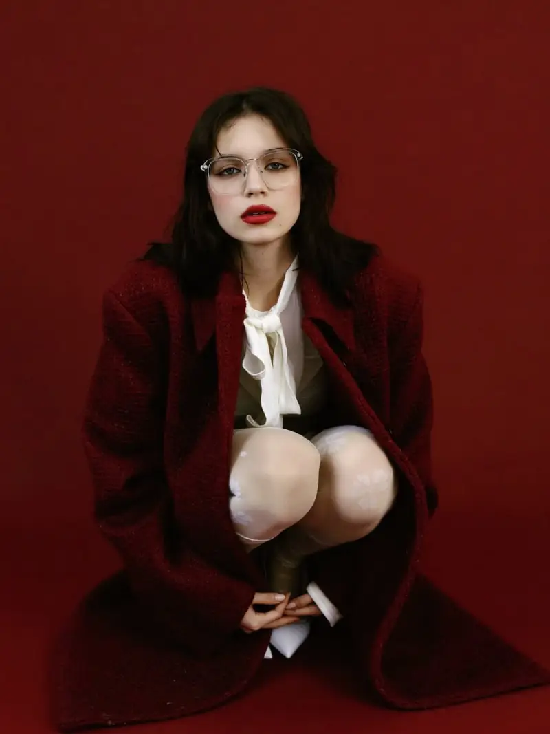 Preview of High-Fashion Editorial Portrait with Red Background