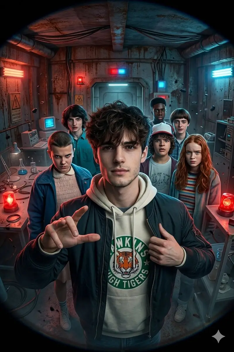 Preview of Stranger Things Action Selfie with Fish-Eye Distortion
