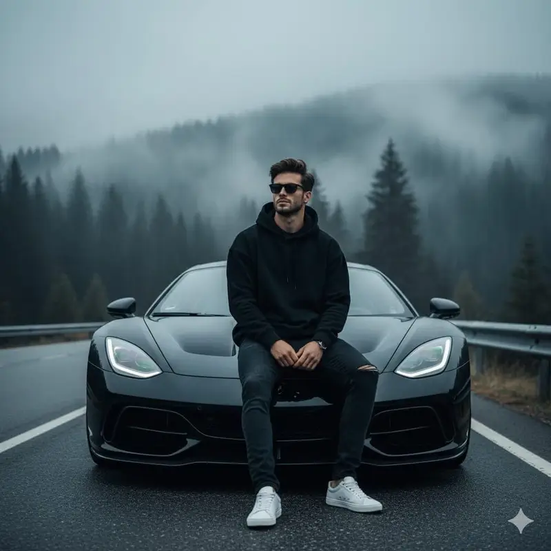 Preview of Ultra-realistic Cinematic Portrait of a Man with a Luxury Sports Car