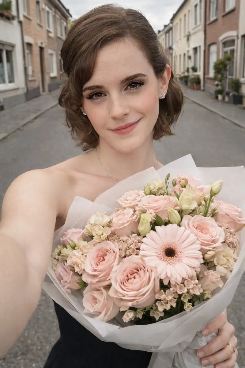 Preview of Realistic Smartphone Selfie with Flowers
