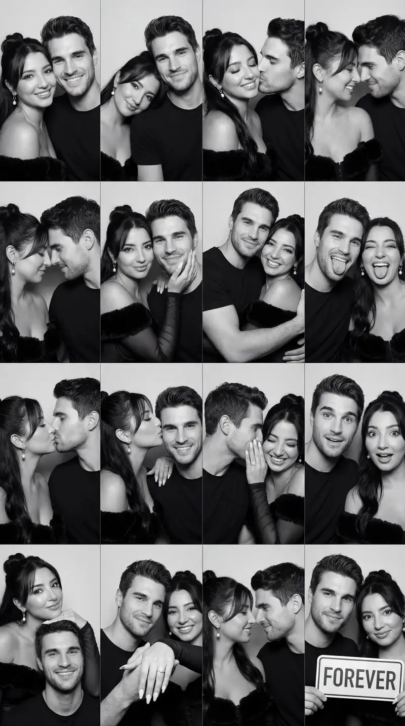 Preview of Black and White Photobooth Couple Grid Prompt (16 Panels)