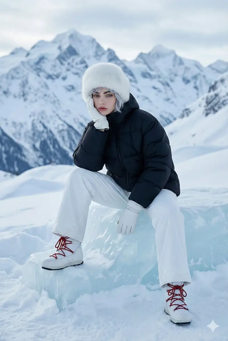 پیش‌نمایش High-Fashion Winter Editorial Portrait in Alpine Setting
