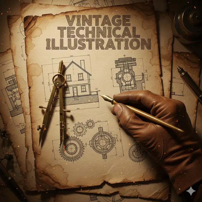 پیش‌نمایش Vintage Technical Illustration Macro Shot
