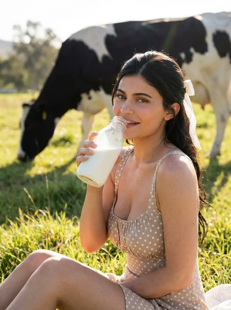 Preview of Sunlit Countryside Milk Drinking Portrait