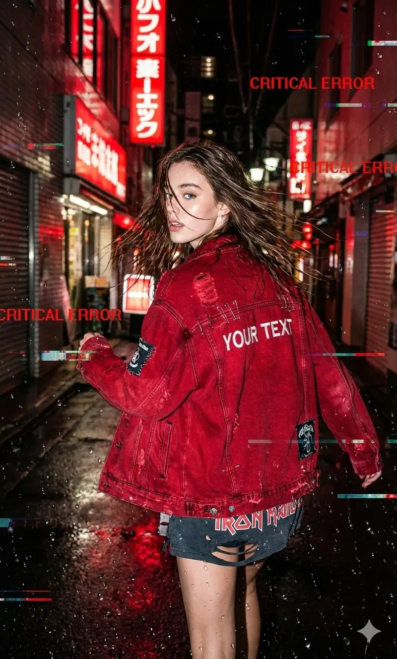 Preview of Glitchy Neo-Tokyo Street Style Photo with Red Neon