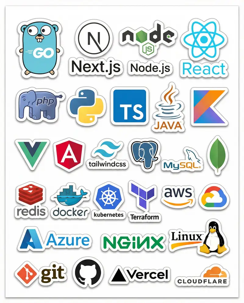 Preview of Print-Ready Tech Stack Sticker Sheet Prompt