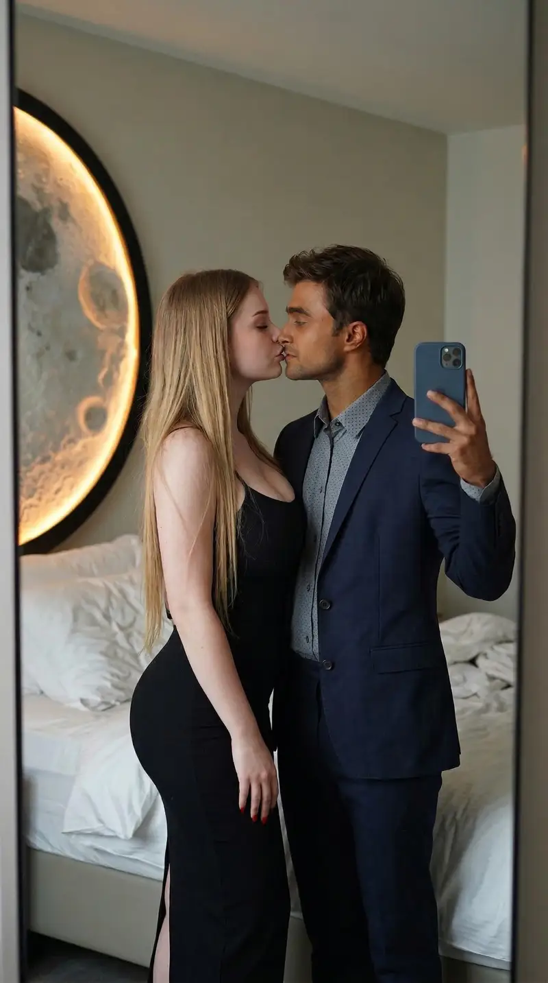 Preview of Romantic Couple Mirror Selfie Kiss