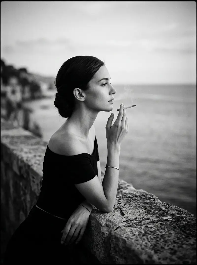 Preview of Cinematic Black and White Seashore Portrait