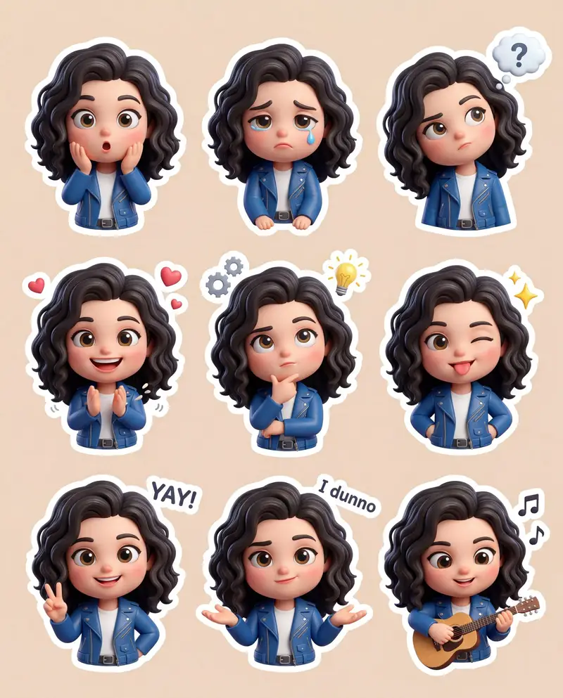 پیش‌نمایش 3D Chibi Sticker Set with Customizable Jacket Color