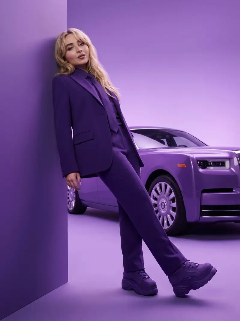 Preview of High-Fashion Editorial Portrait with Monochrome Purple Aesthetic