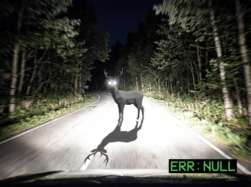 پیش‌نمایش Reality Glitch Documentary Image Prompt: Low-Poly Deer in Headlights