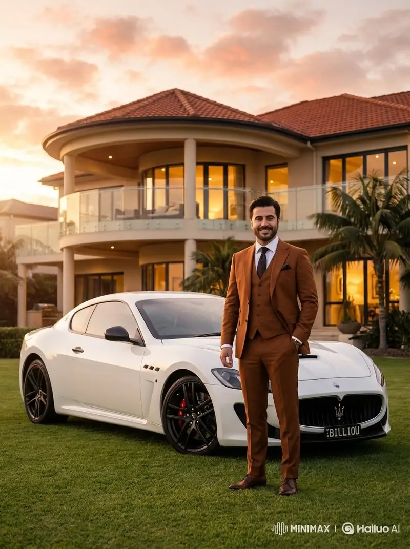 Preview of Luxurious Lifestyle Portrait with Maserati and Mansion