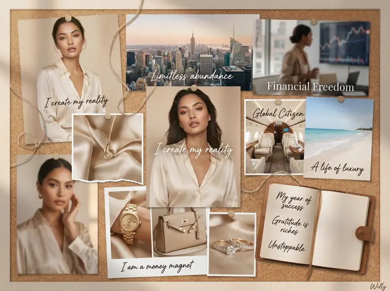 پیش‌نمایش 2026 Vision Board Collage: Feminine Empowerment and Luxury
