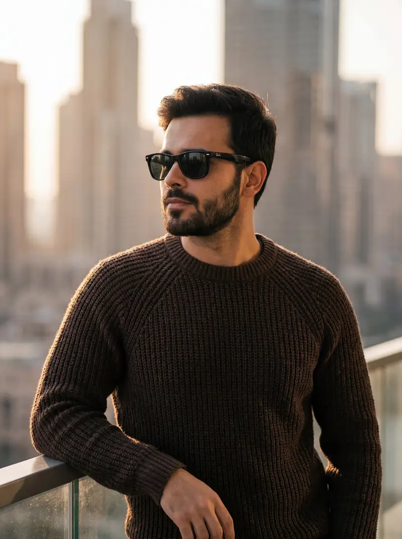 Preview of Golden Hour Portrait of Stylish Man on Balcony