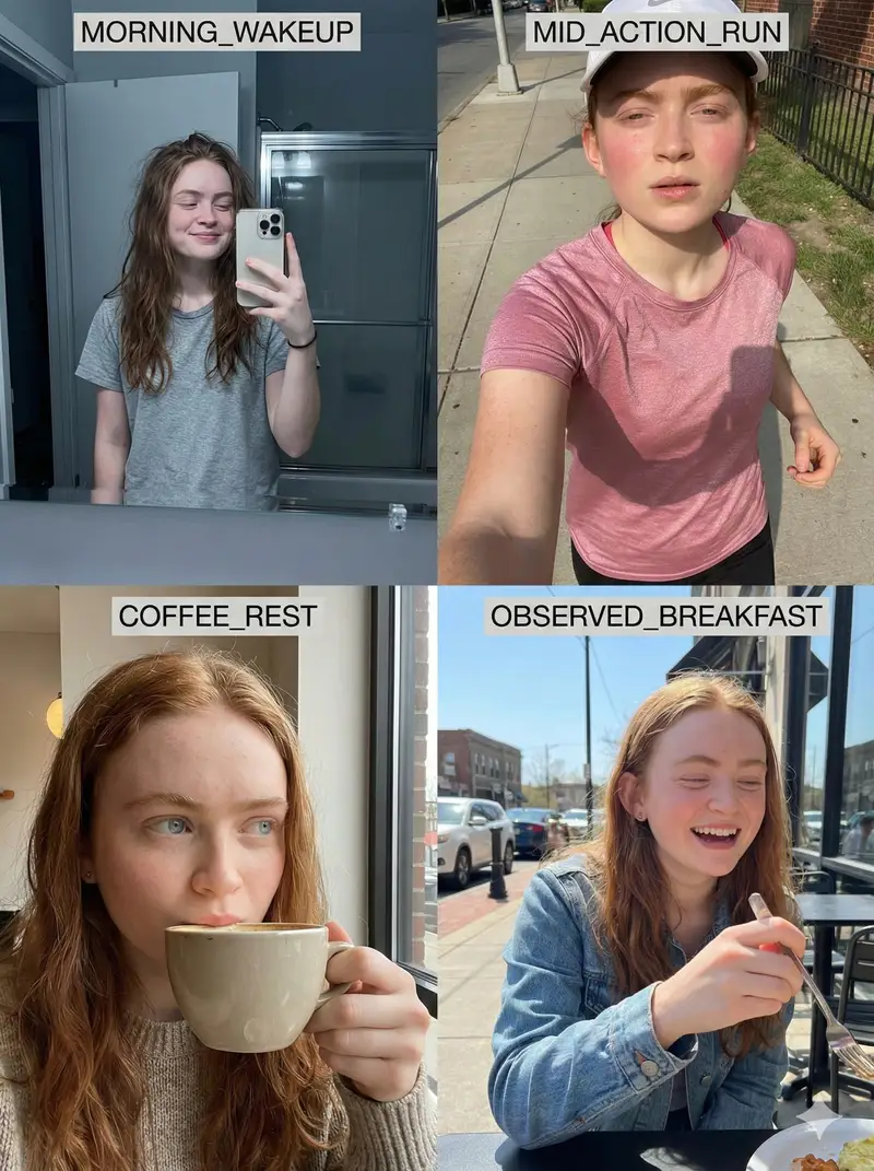 Preview of 8K RAW Consistent Identity Daily Routine Grid (Sadie Sink)