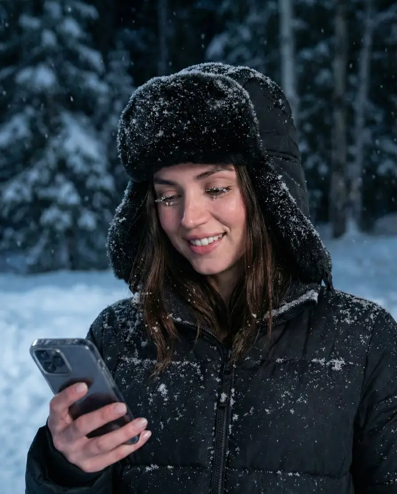 Preview of Conceptual Winter Night Portrait with Smartphone