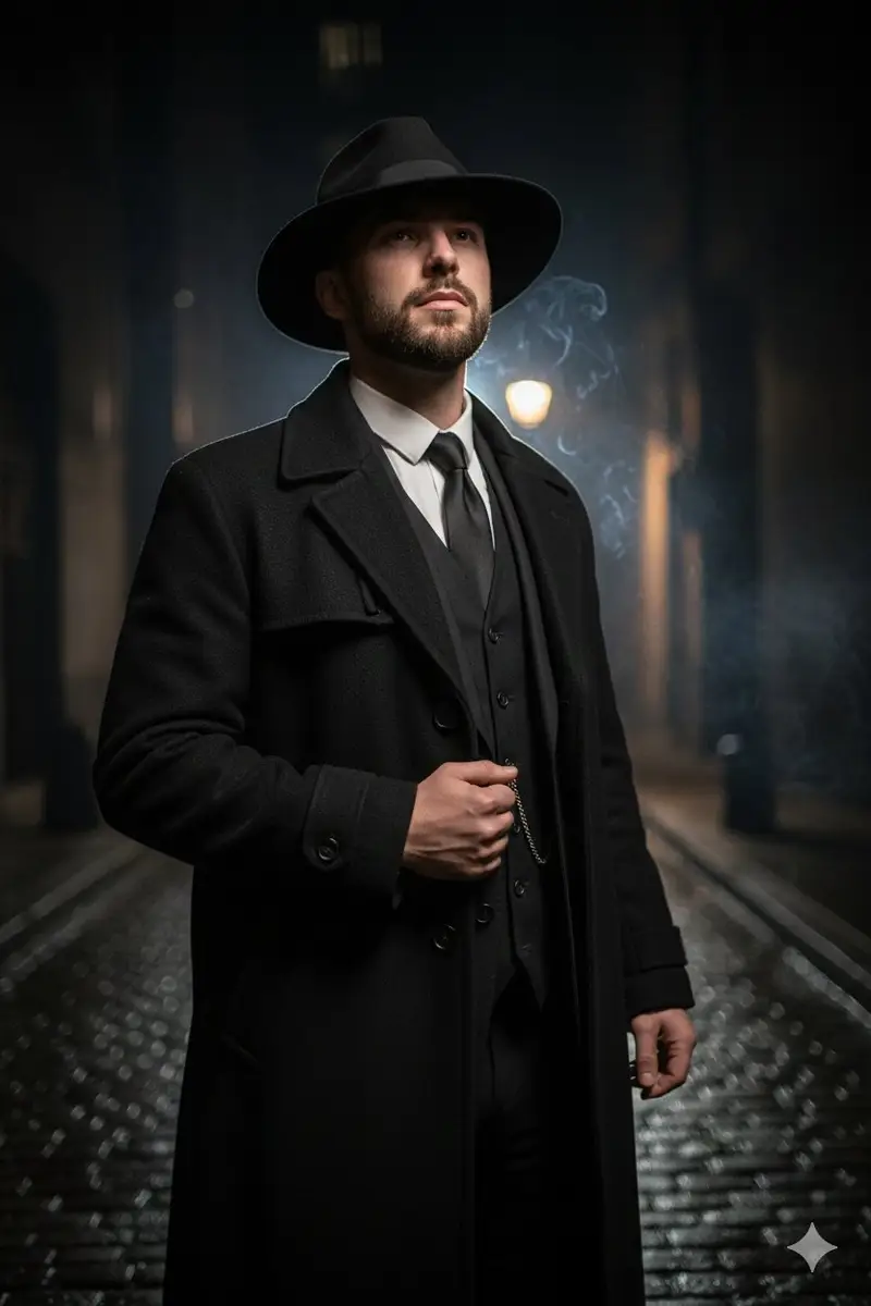 پیش‌نمایش 1920s Noir Gangster Portrait Prompt with Face Influence