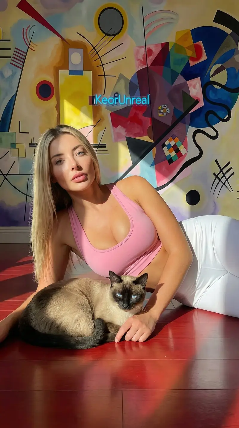 Preview of Photorealistic Portrait with Kandinsky Wall and Cat Prompt