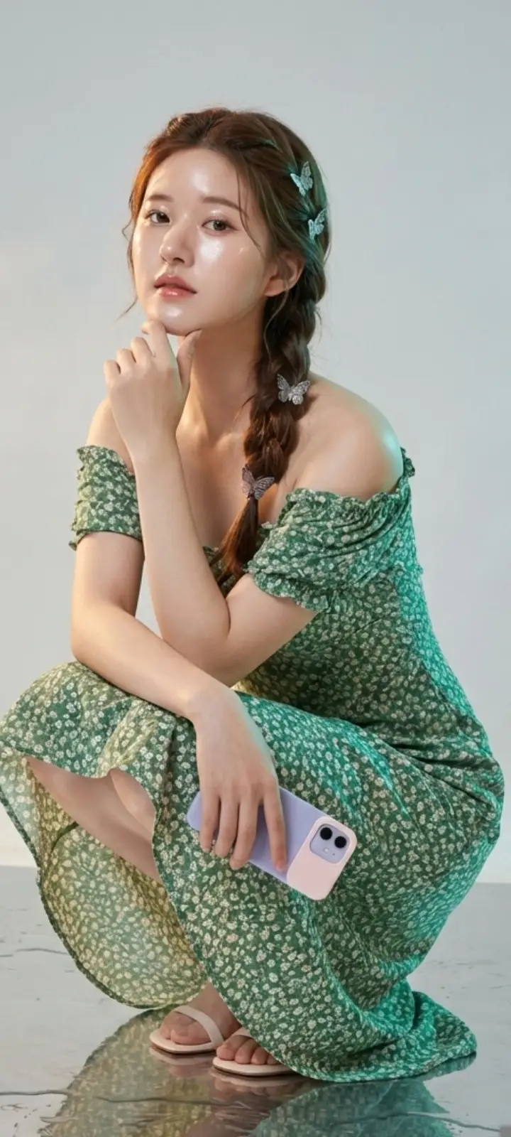 Preview of Photorealistic Portrait of Zhao Lusi (Rosy Zhao) with Cottagecore Vibe