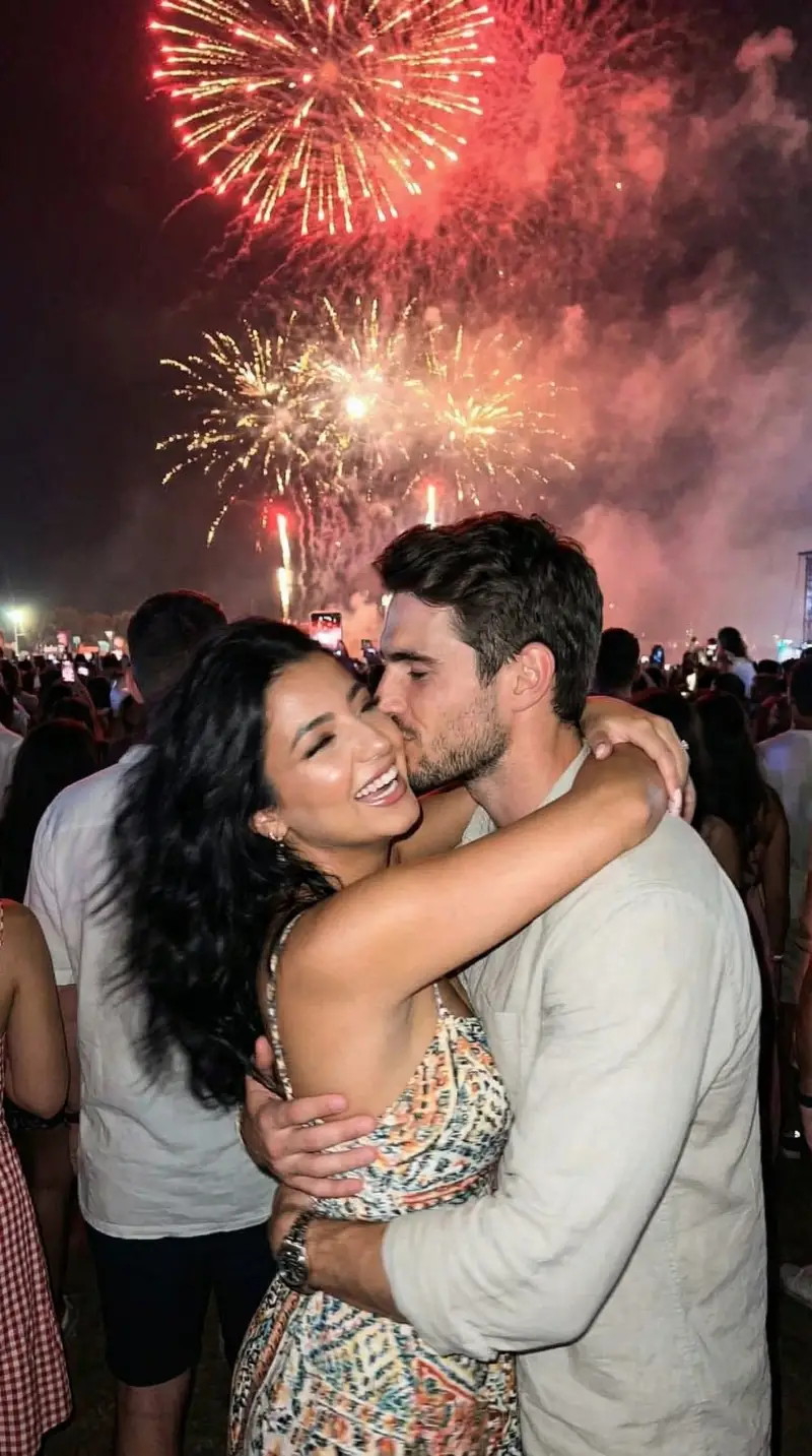 Preview of Candid Smartphone Snapshot of Festival Kiss with Fireworks