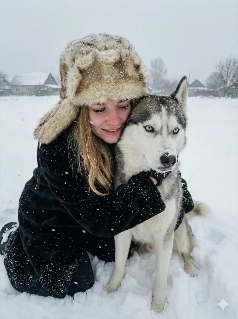 Preview of Hyper-realistic Winter Portrait with Siberian Husky