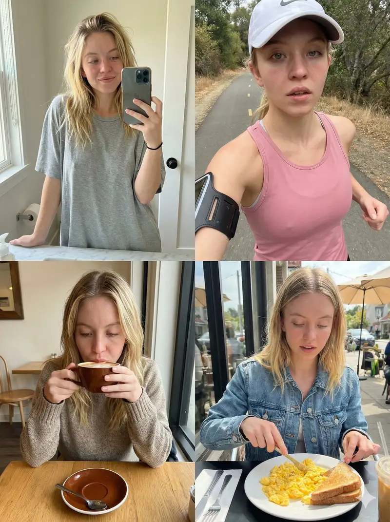 پیش‌نمایش Sydney Sweeney Morning Routine 2x2 Grid Prompt