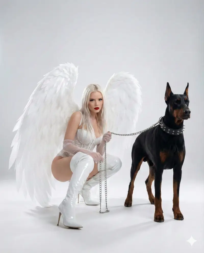 Preview of Dark Glamour Fashion Editorial with Wings and Doberman