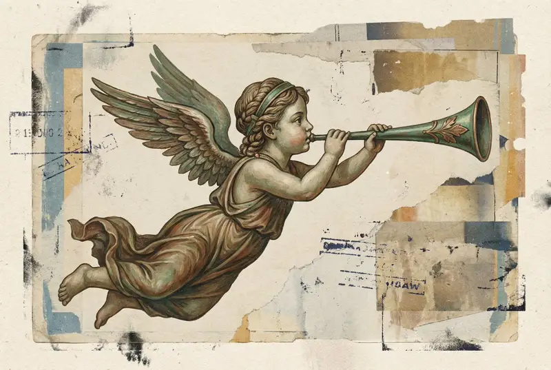 Preview of Classical Winged Figure Blowing a Horn Painting