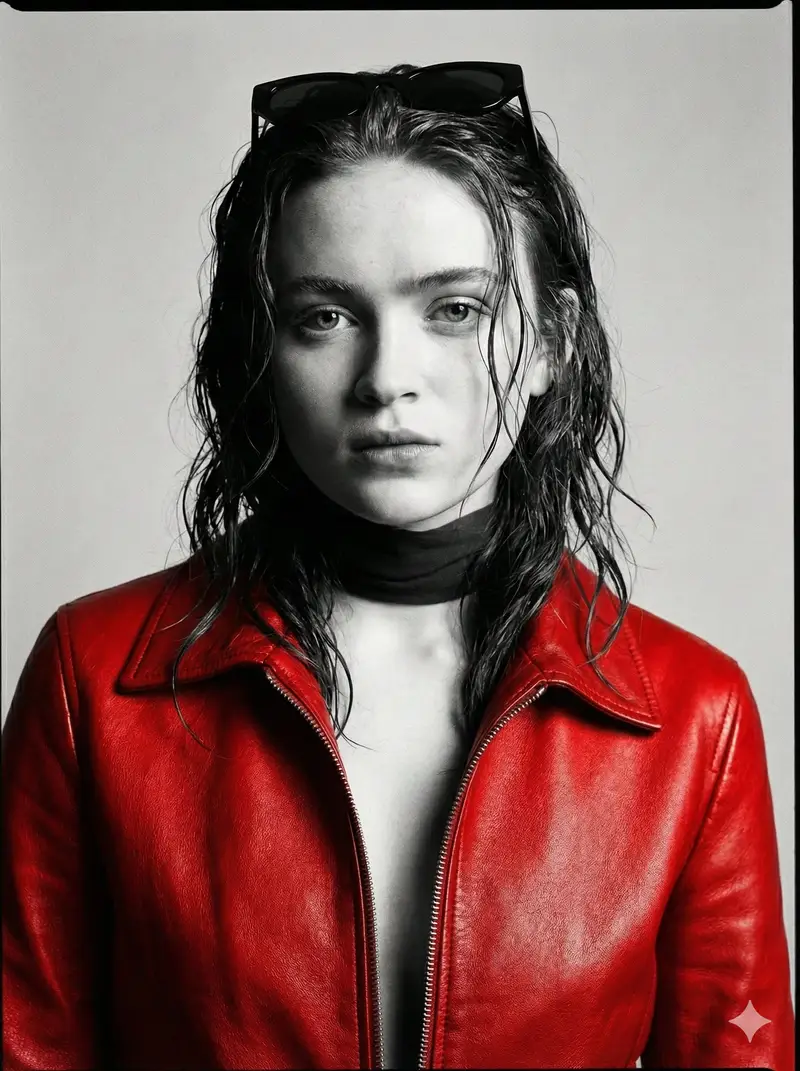 Preview of Black and White Cinematic Fashion Portrait (Billie Eilish)
