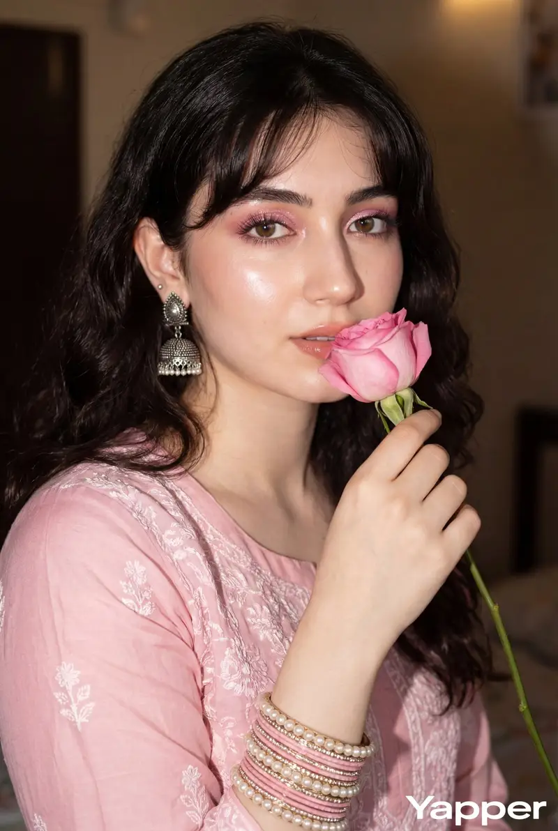 Preview of Glamorous Close-up Portrait with Traditional Outfit and Rose