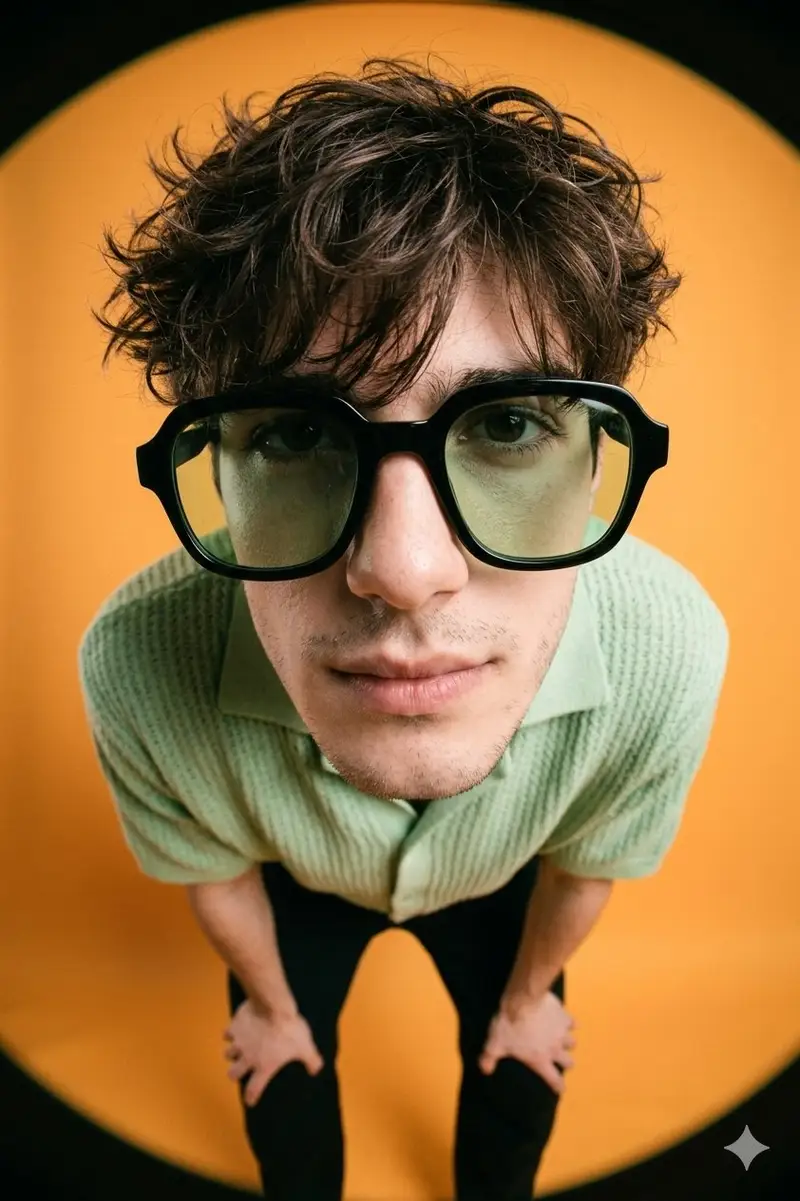 Preview of High-Fashion Editorial Image with Exaggerated Fisheye Distortion