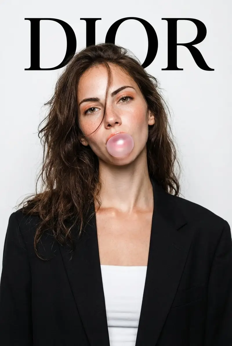 Preview of DIOR High-Fashion Studio Portrait with Bubble Gum