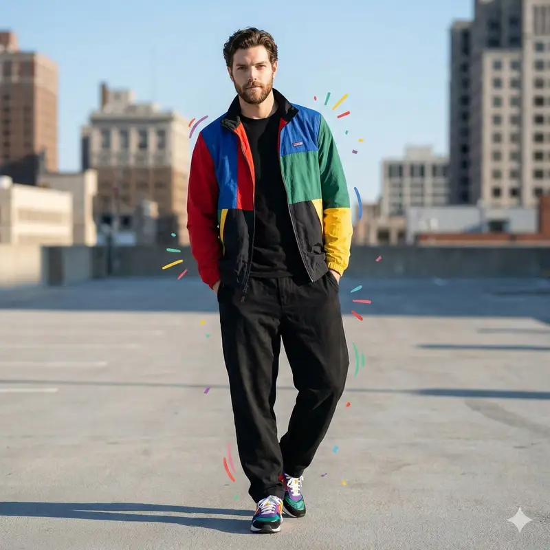 پیش‌نمایش Color-Blocked Fashion Portrait with Graphic Accents