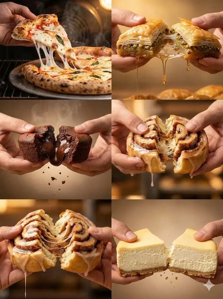 پیش‌نمایش Food Action Photography Series Prompt (Cheese Pull, Syrup Drip)