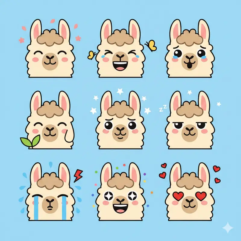 Preview of Flat Vector Llama Emoji Prompt