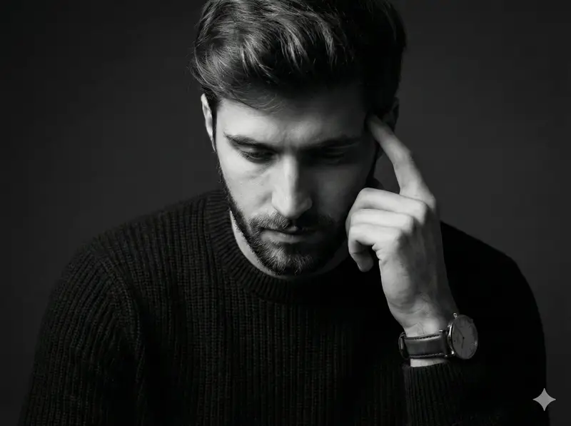پیش‌نمایش Monochrome Pensive Male Portrait (Fine Art Style)