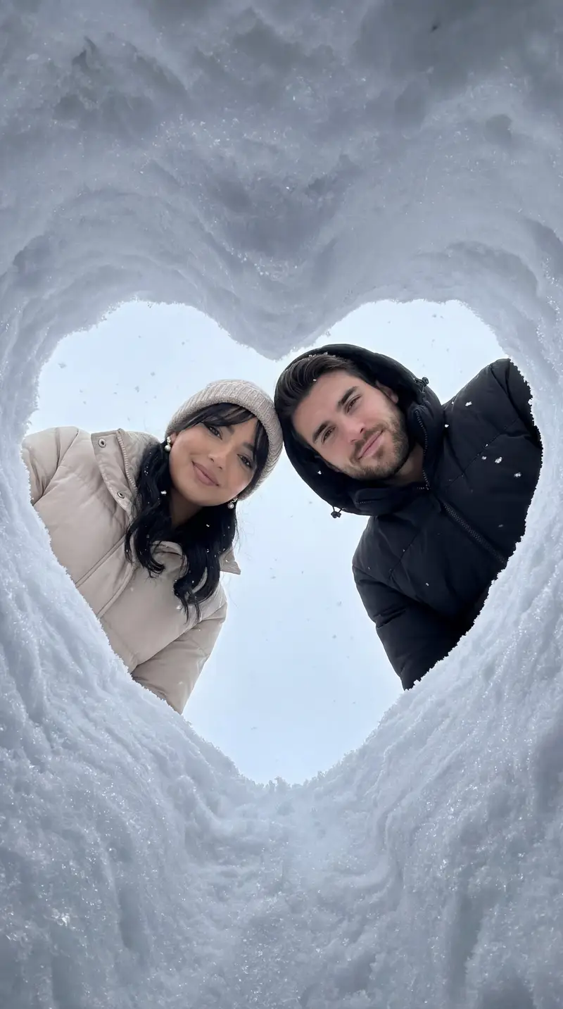 Preview of Cinematic Winter Photoshoot with Heart-Shaped Snow Frame