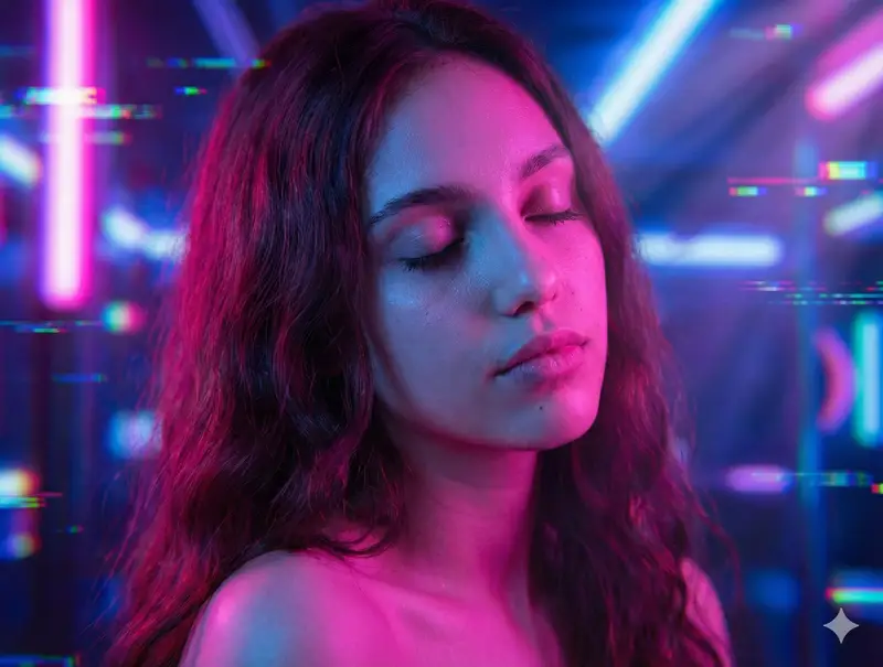 Preview of Seductive Cyberpunk Beauty Portrait with Neon Lighting