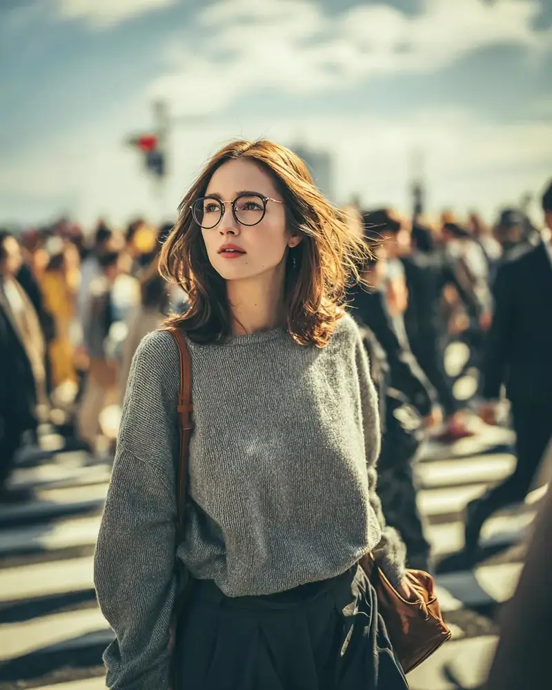 Preview of Cinematic Golden Hour Portrait in a City Crosswalk
