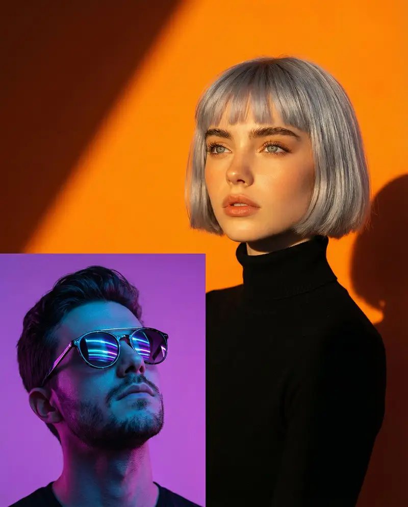 Preview of Two Dramatic Portraits: Neon Man and Golden Hour Woman