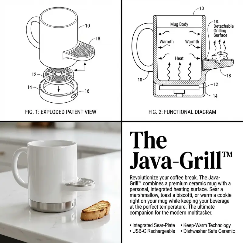 پیش‌نمایش 2x2 Grid Product Invention Visualization (Patent/Marketing)