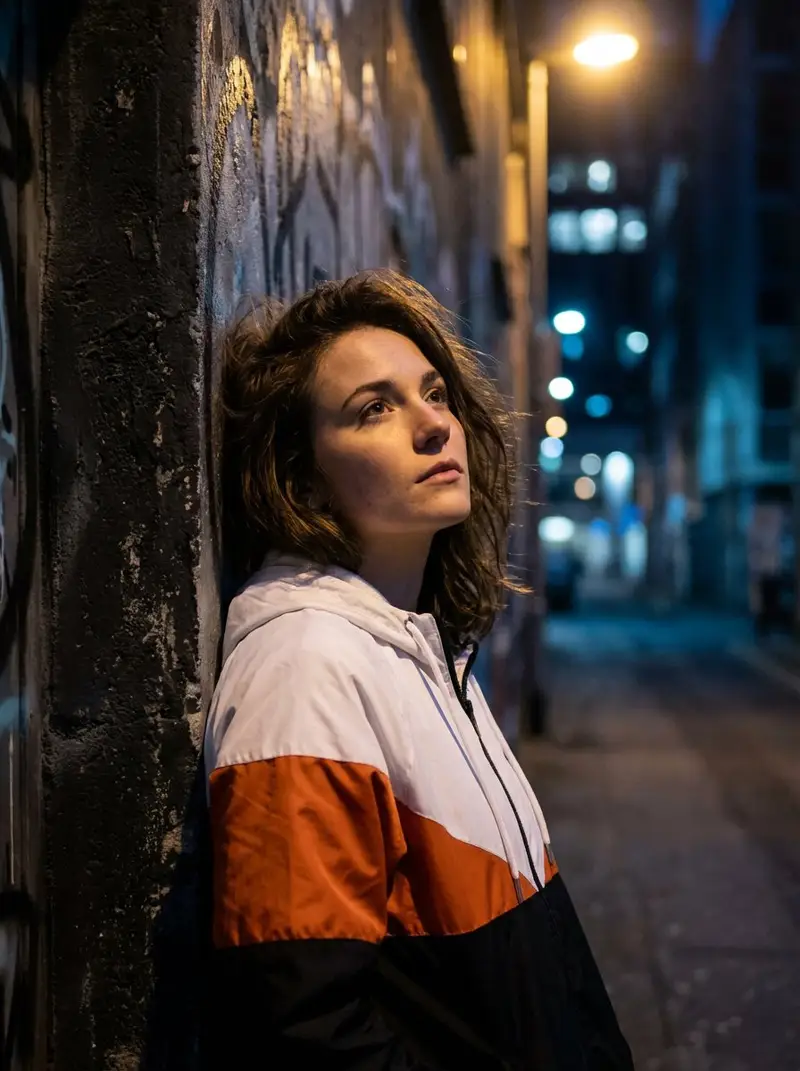 پیش‌نمایش Dramatic Urban Portrait with Overhead Lighting