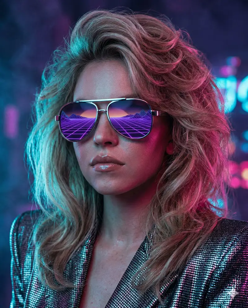 Preview of Sydney Sweeney 80s Retro-Futuristic Synthwave Portrait