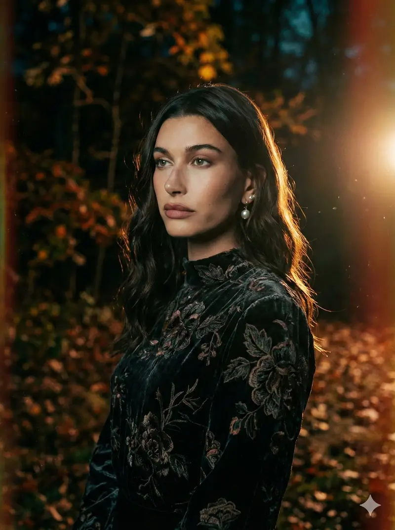 Preview of Cinematic Night Forest Editorial Portrait Prompt