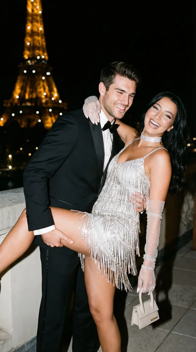 Preview of Cinematic Flash Editorial Couple Portrait in Paris