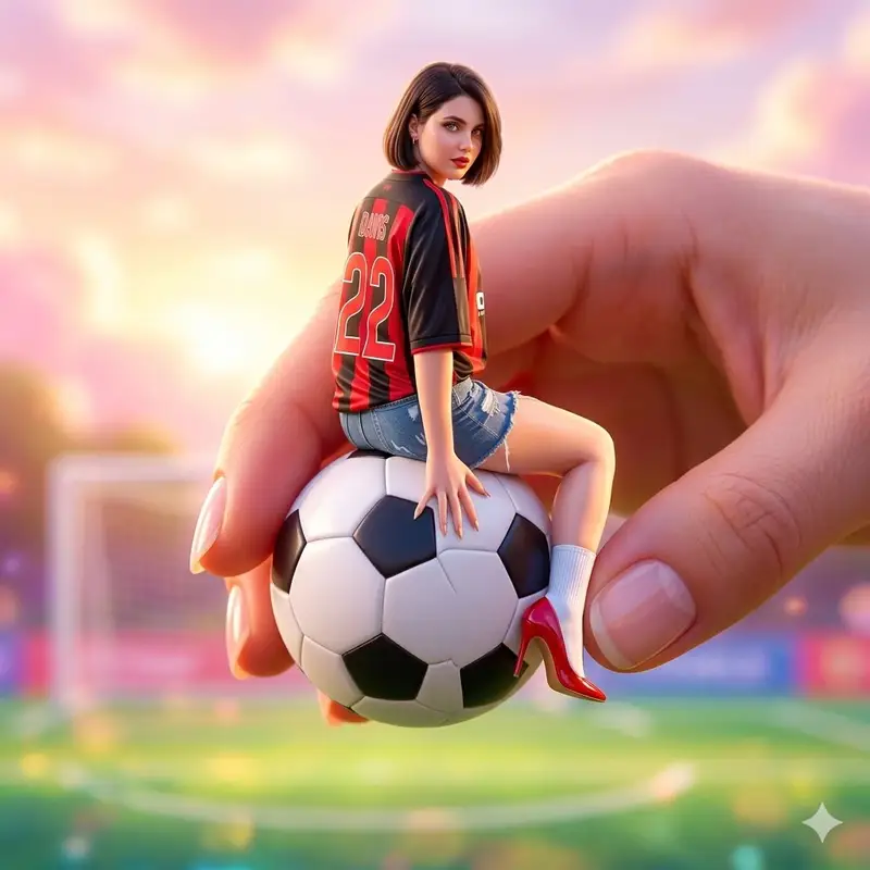 Preview of Miniature Fashionable Girl on Soccer Ball