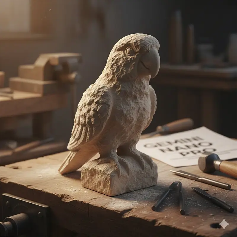 Preview of Stone-Carved Pet Statue on Workbench
